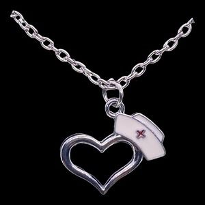 20” Silver White Nurse Hat I love Nursing Heart Necklace Gift Box